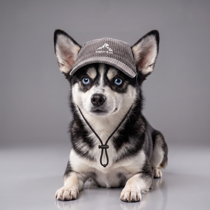 Chien husky portant la casquette Kaplar & Co Gris