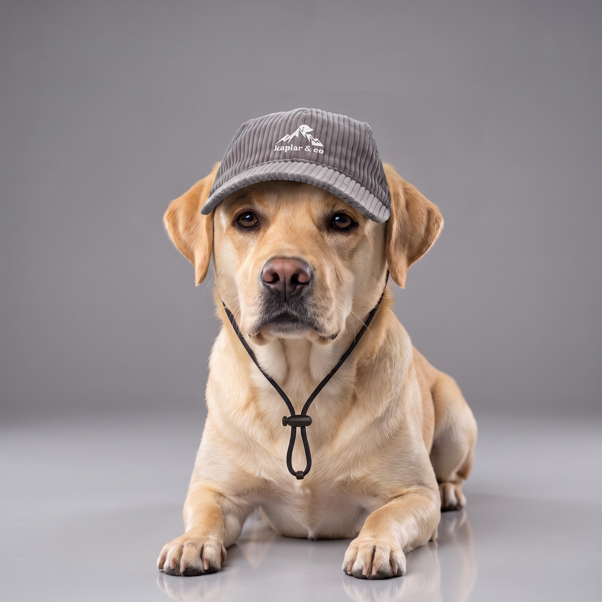 Chien labrador portant la casquette Kaplar & Co Gris