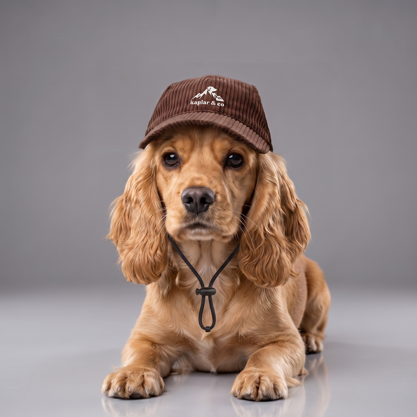 Chien cocker portant la casquette Kaplar & Co Marron