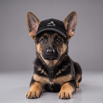 Chiot berger allemand portant la casquette Kaplar & Co Noir