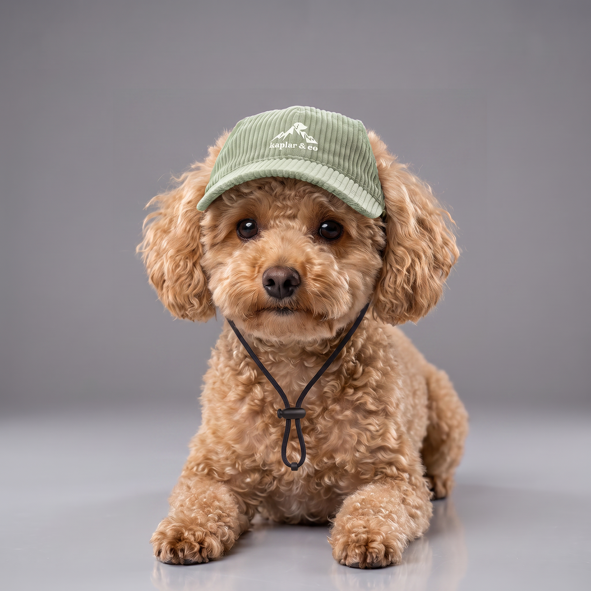 Chien caniche portant la casquette Kaplar & Co Vert